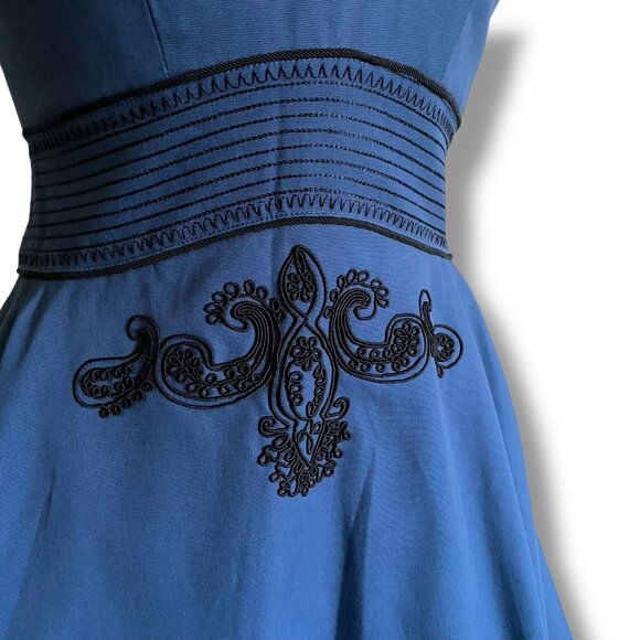 Badgley Mischka Womens Dress Sz 2 Black Black Embroidery Soutache Fit & Flare - Picture 7 of 11